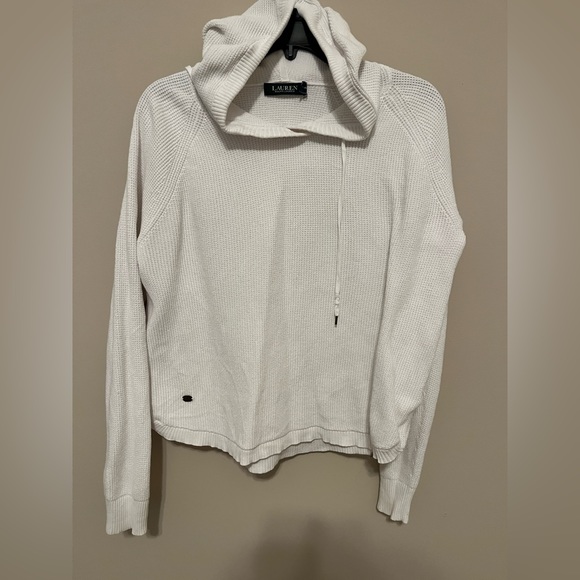 Women RALPH LAUREN Solid White Waffle Cowl Neck Pullover Top Shirt Size Large - Picture 3 of 6